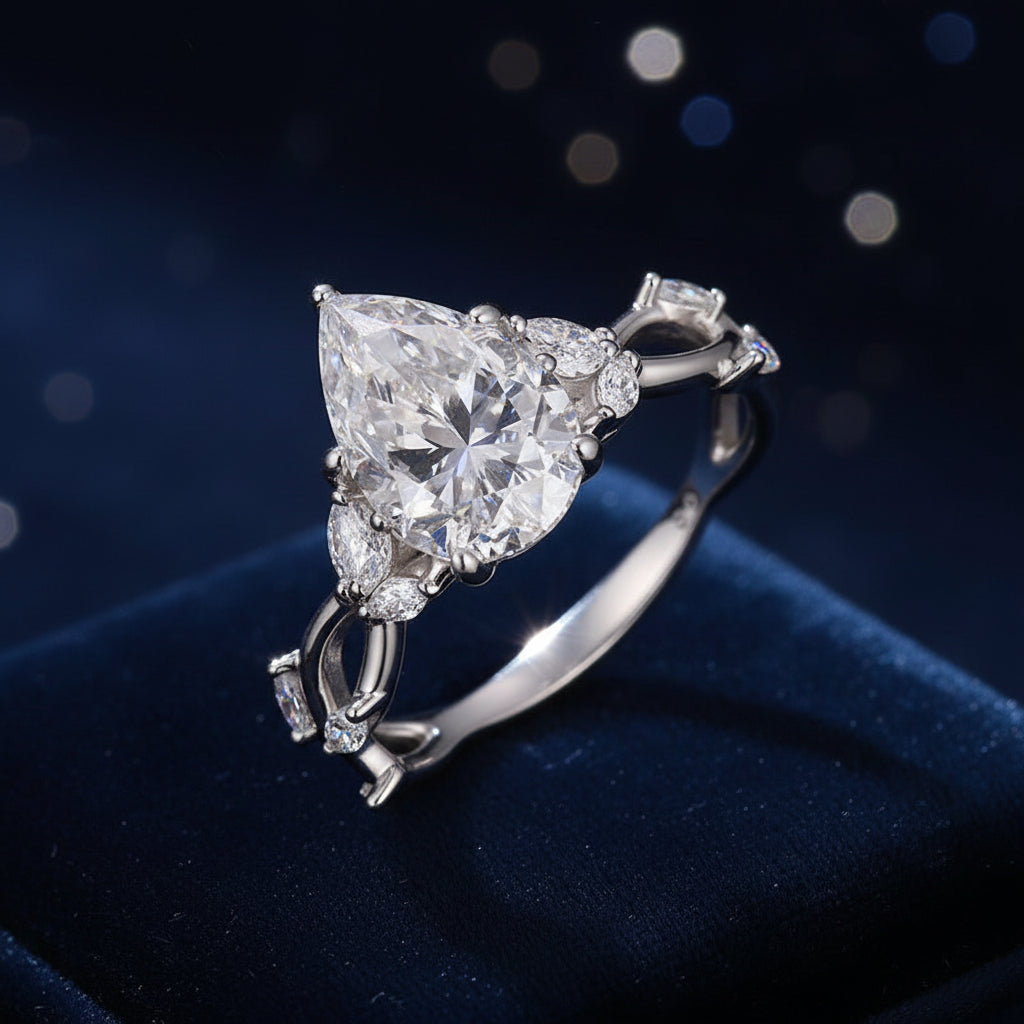 Bague en argent sterling avec moissanite taille poire de 3 carats