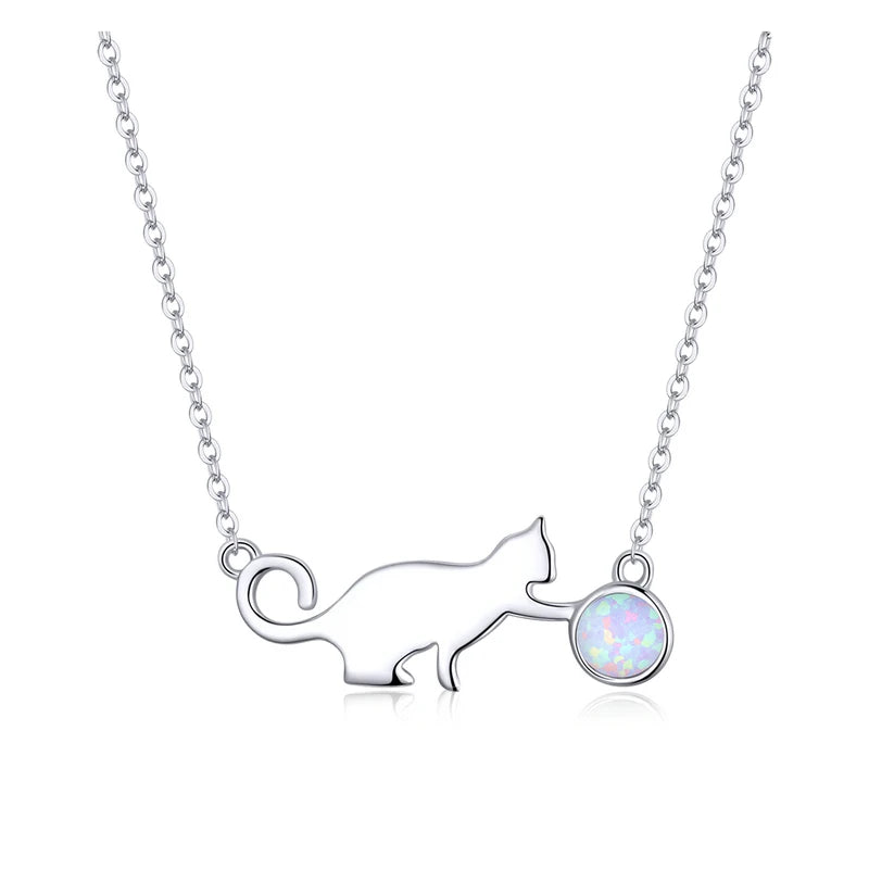 Sterling Silver Cat & Moonstone Pendant Necklace