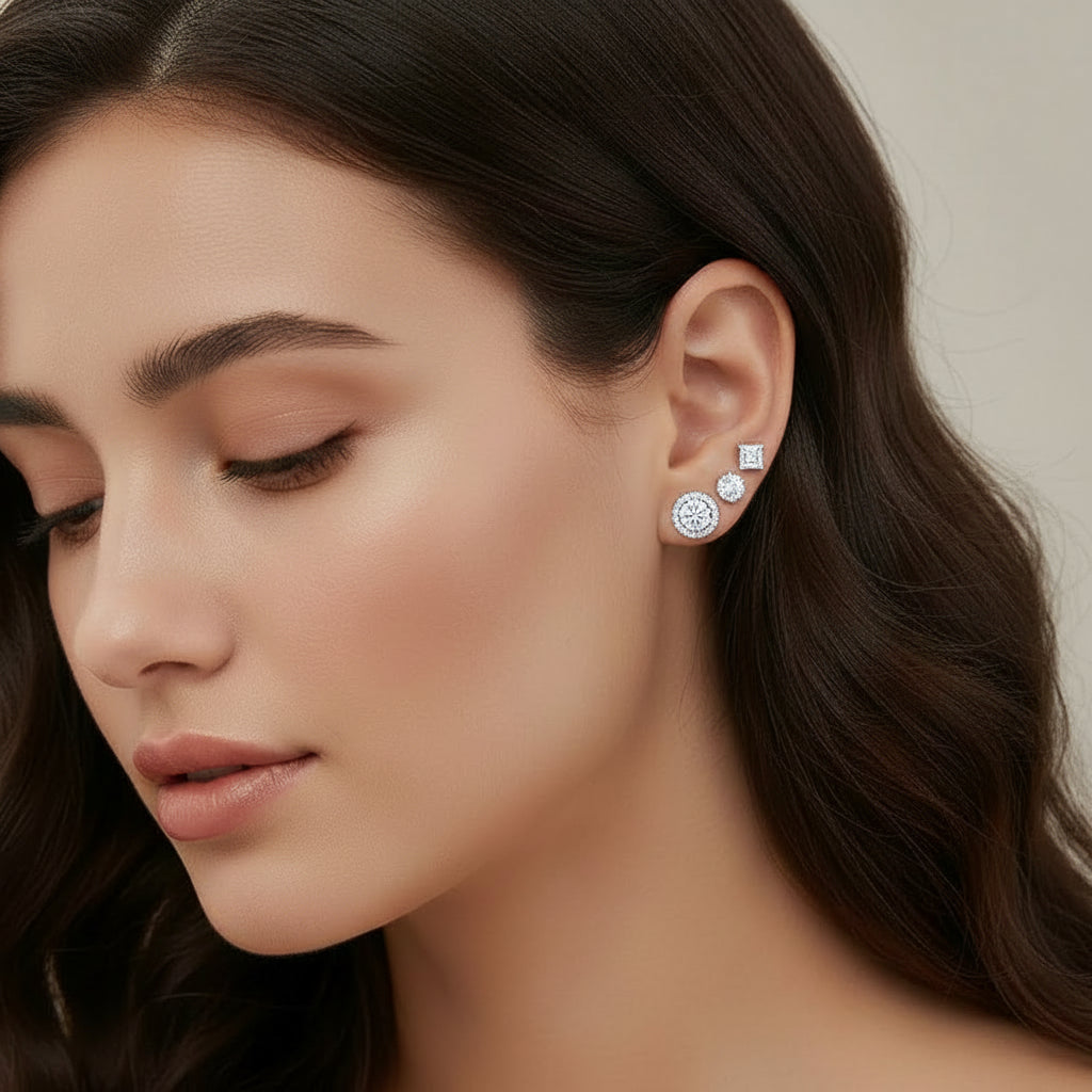Boucles d'oreilles clous en argent sterling et zircon