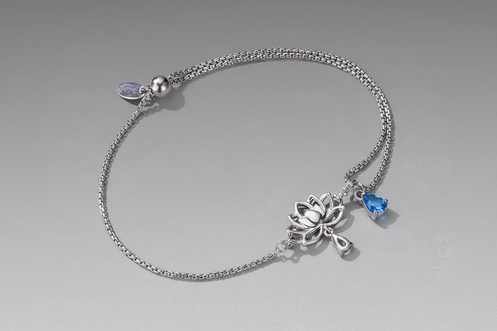 Bracelet ajustable Fleur de Lotus en Argent Sterling