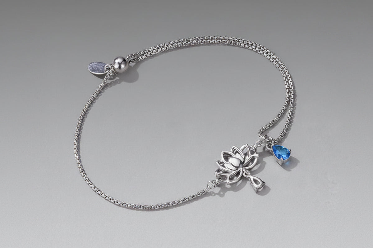 Bracelet ajustable Fleur de Lotus en Argent Sterling