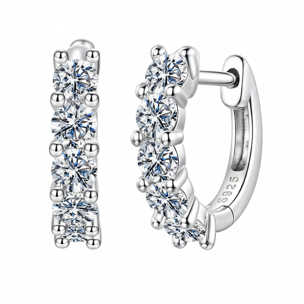 Créoles en argent sterling avec 5 pierres de moissanite