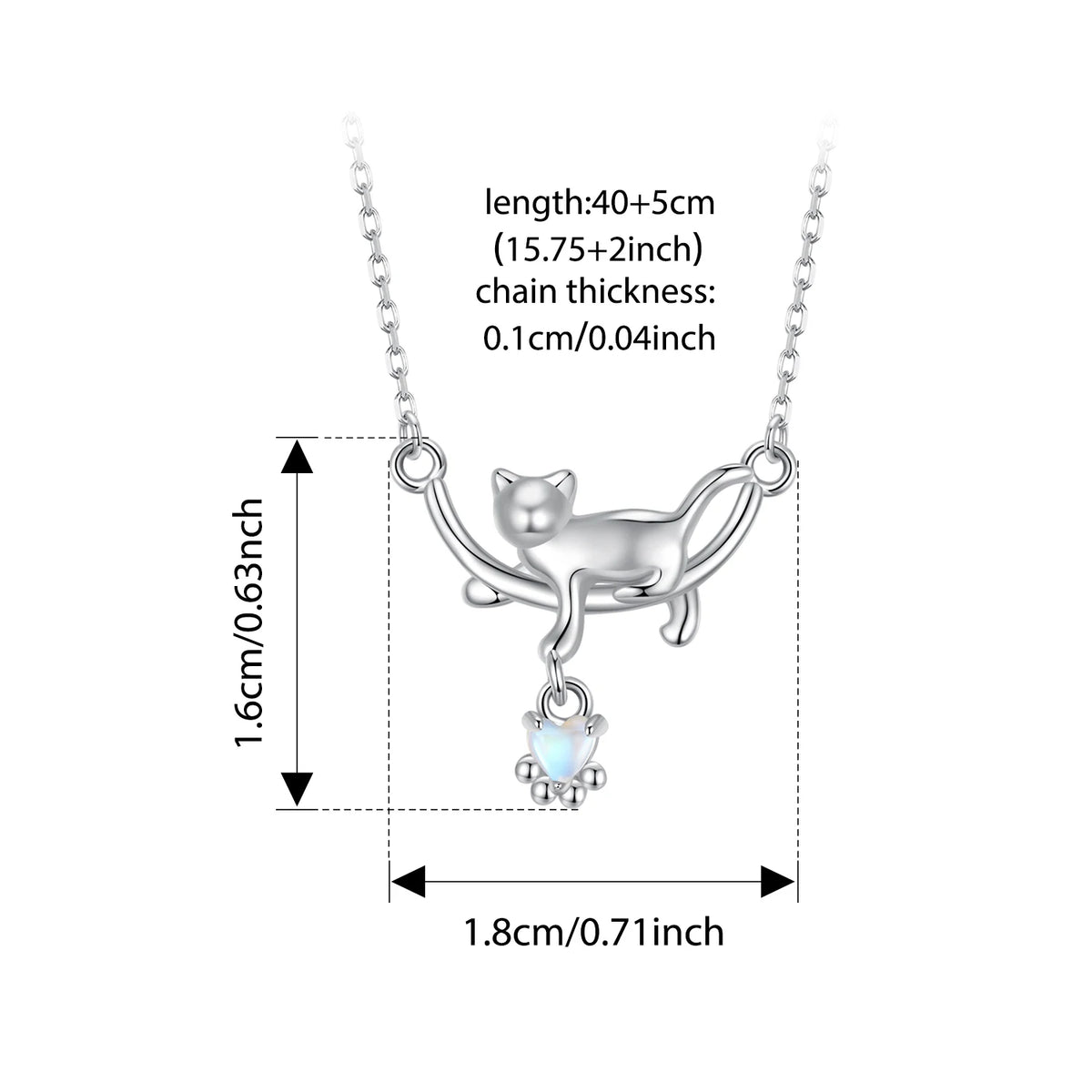 Collier pendentif chat et pierre de lune en argent sterling