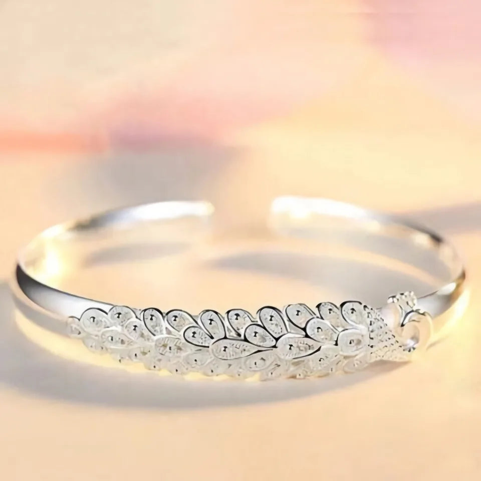 Sterling Silver Peacock Bangle Bracelet