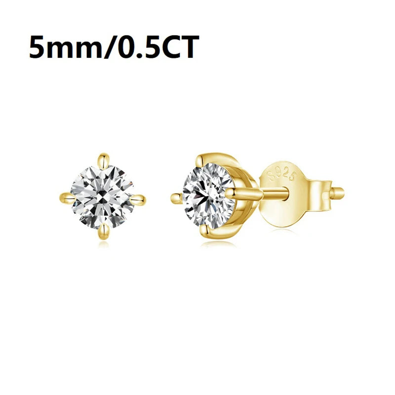 Sterling Silver Solitaire Moissanite Stud Earrings