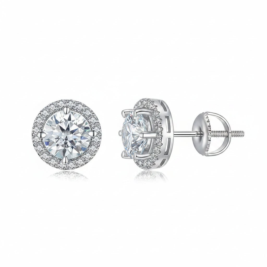 Boucles d'oreilles de fiançailles clous en argent sterling et moissanite