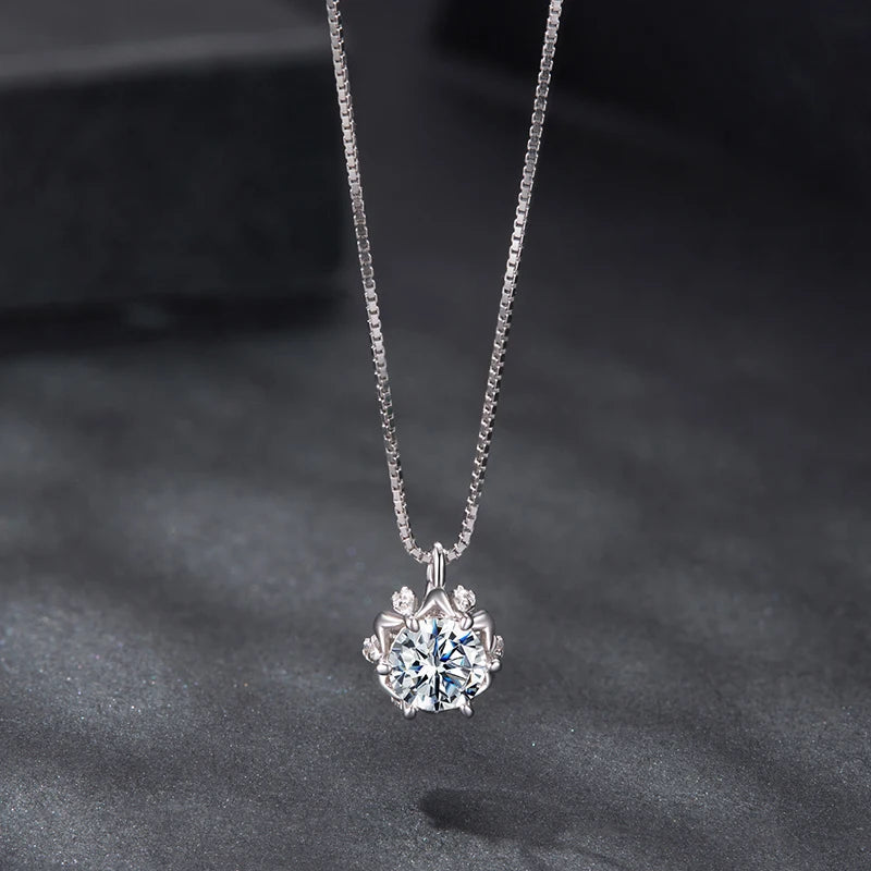 Collier pendentif moissanite en forme de bouton de fleur en argent sterling