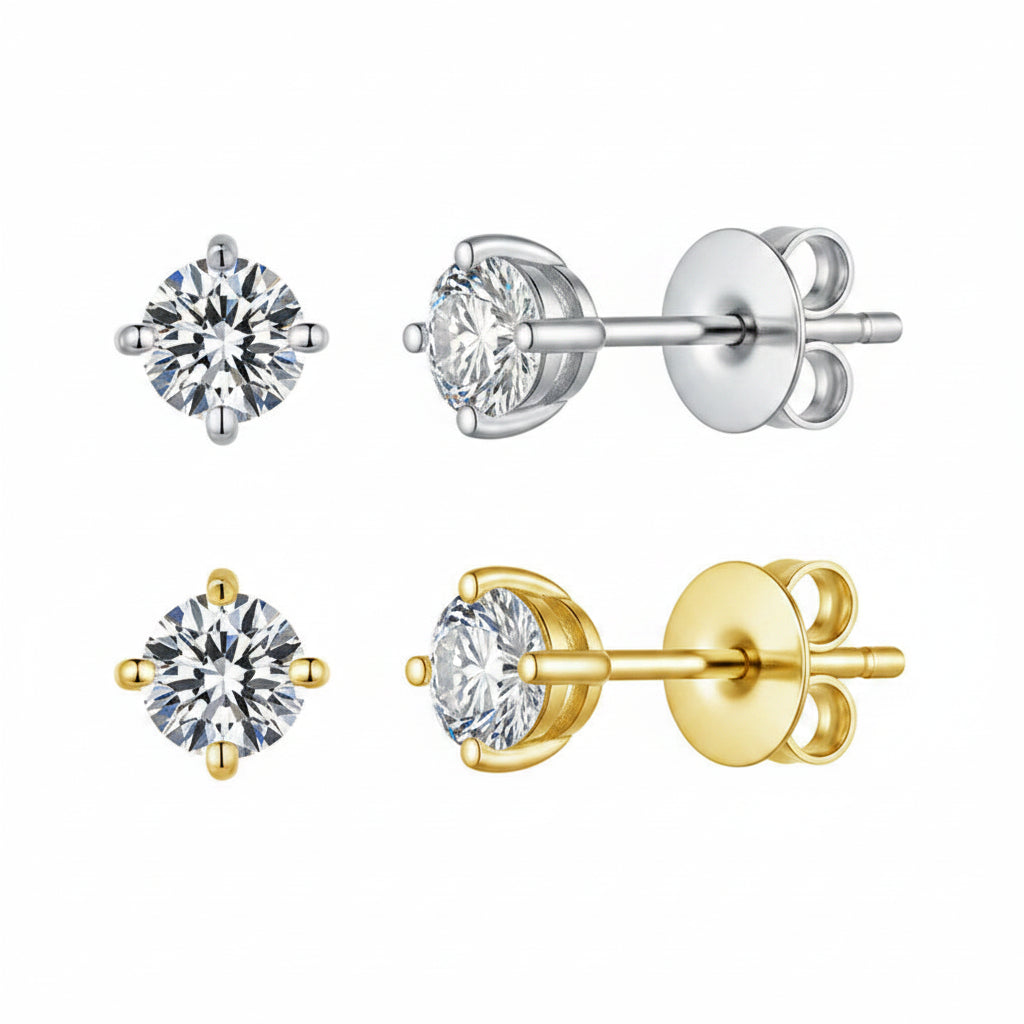 Boucles d'oreilles solitaires à clous en moissanite et argent sterling