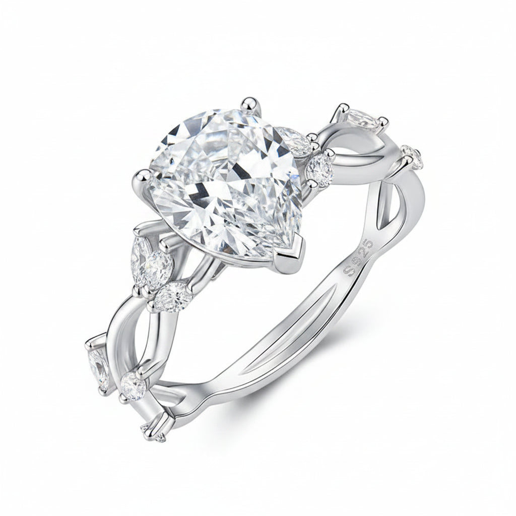 Bague en argent sterling avec moissanite taille poire de 3 carats