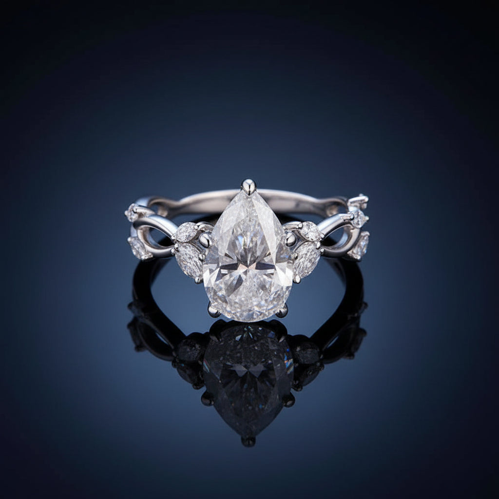 Bague en argent sterling avec moissanite taille poire de 3 carats