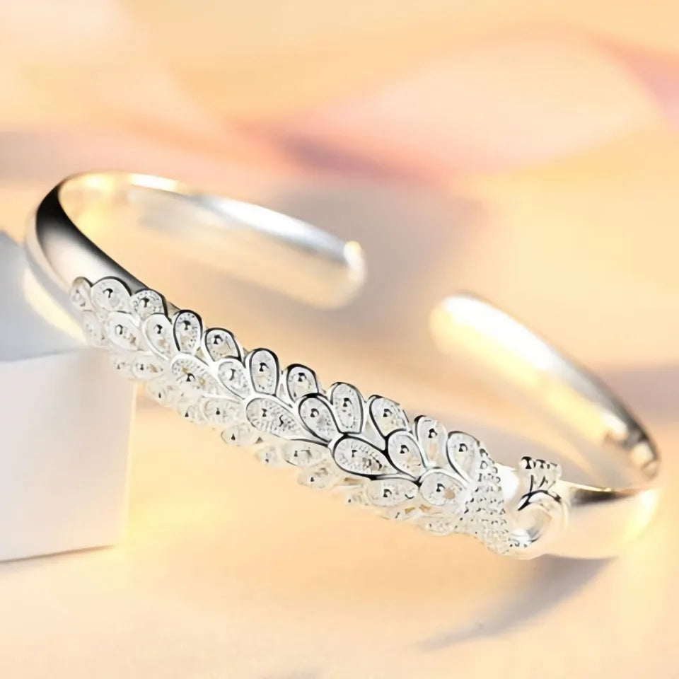 Sterling Silver Peacock Bangle Bracelet