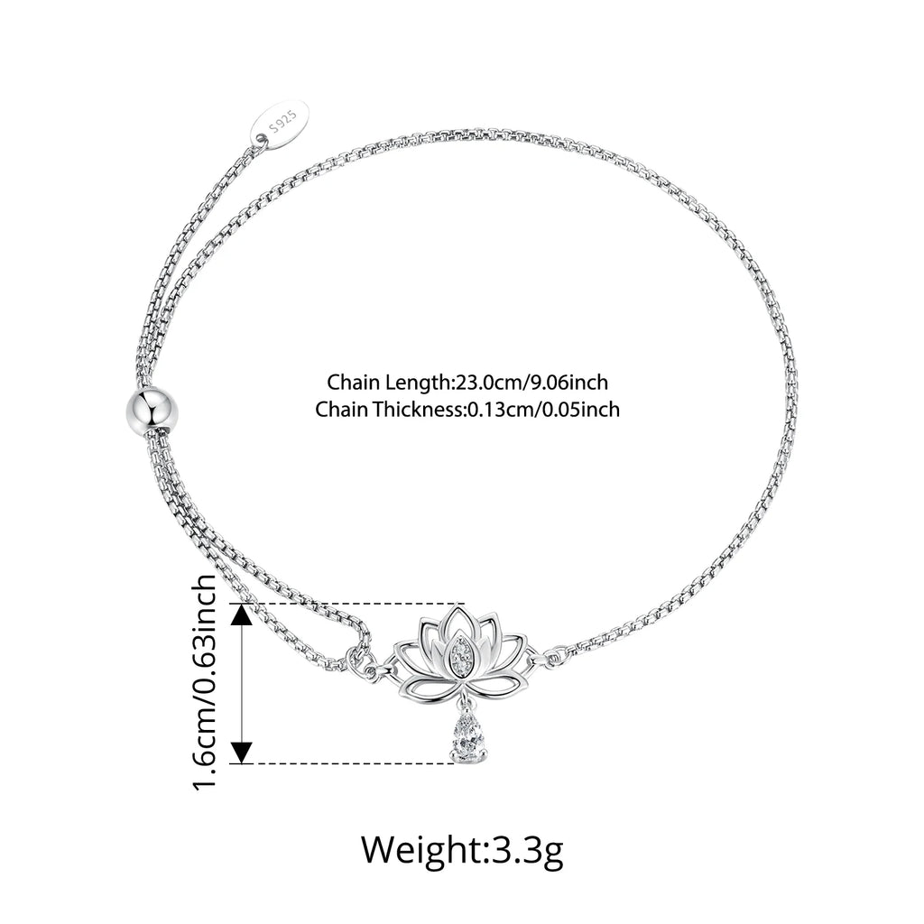 Bracelet ajustable Fleur de Lotus en Argent Sterling
