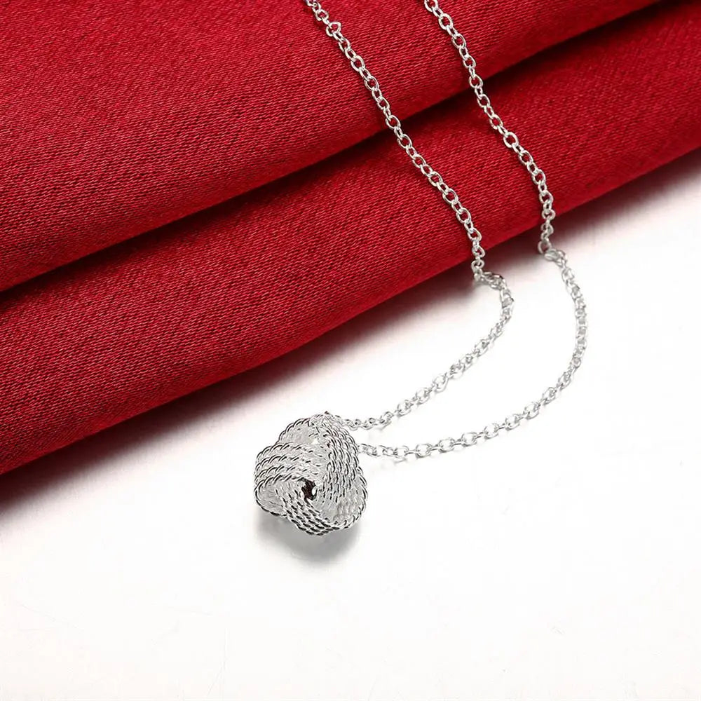 Sterling Silver Ball Necklace & Stud Earring Set
