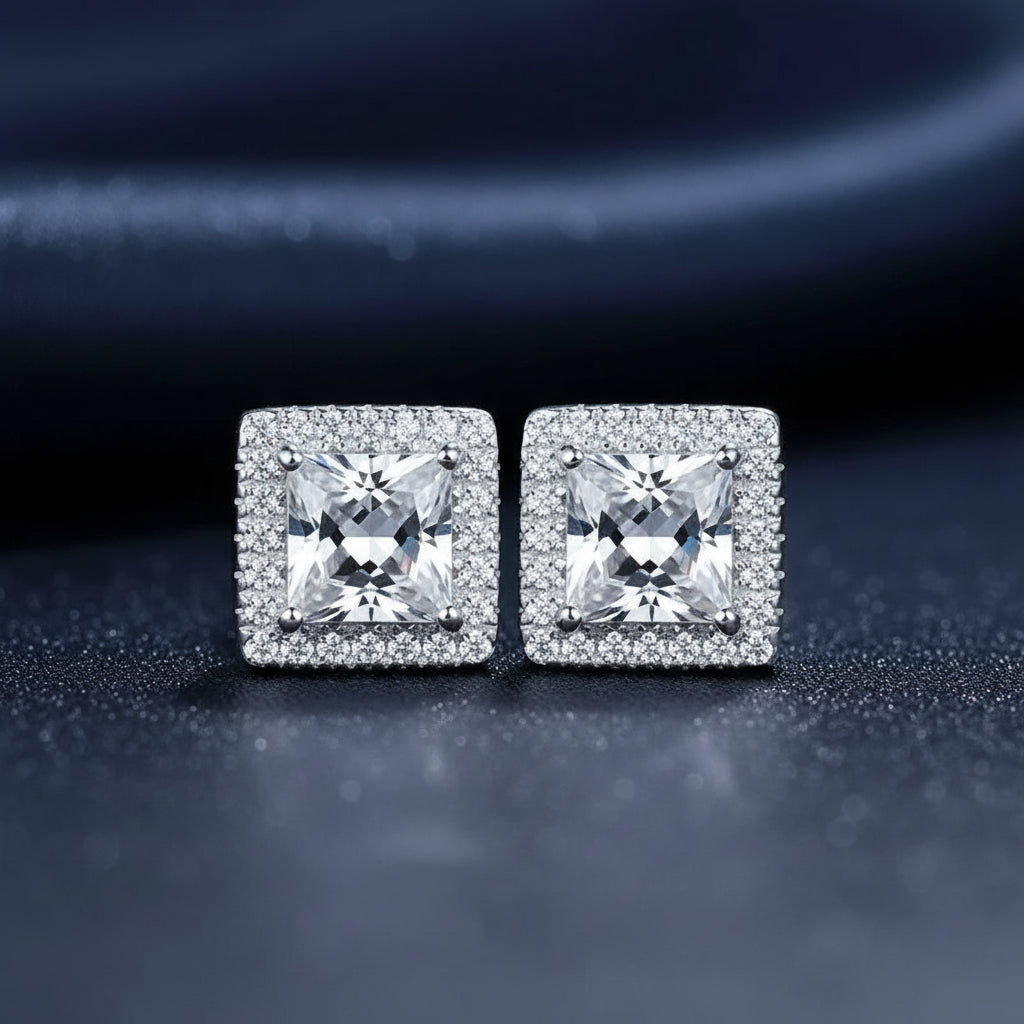 Sterling Silver Zircon Stud Earrings