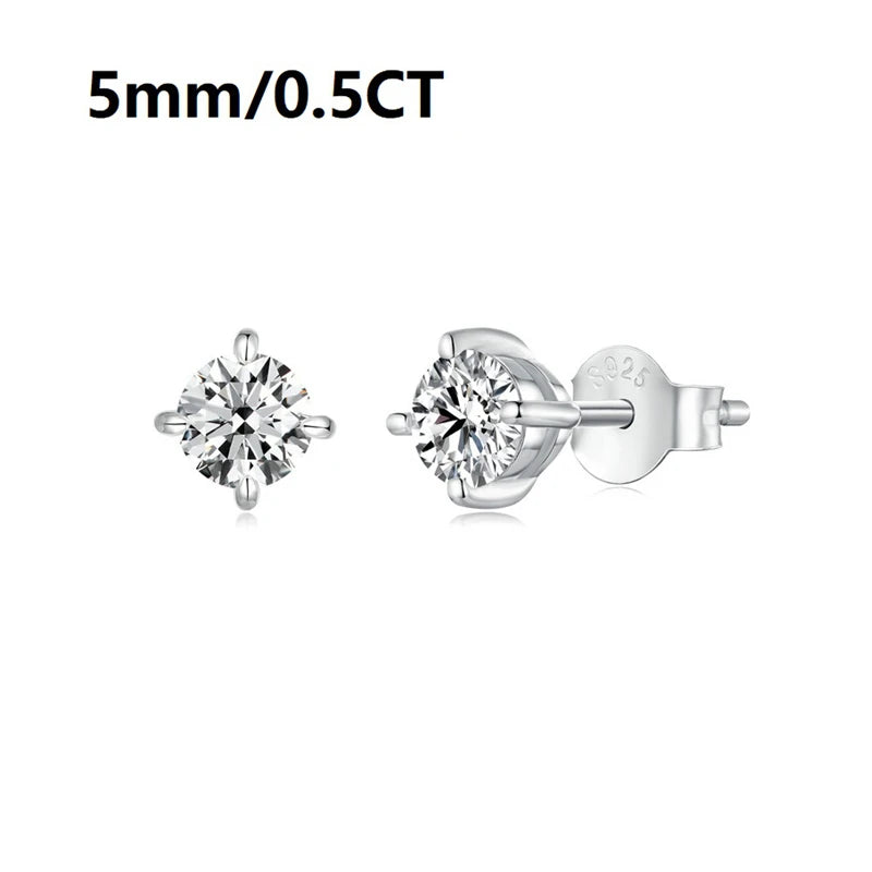 Sterling Silver Solitaire Moissanite Stud Earrings