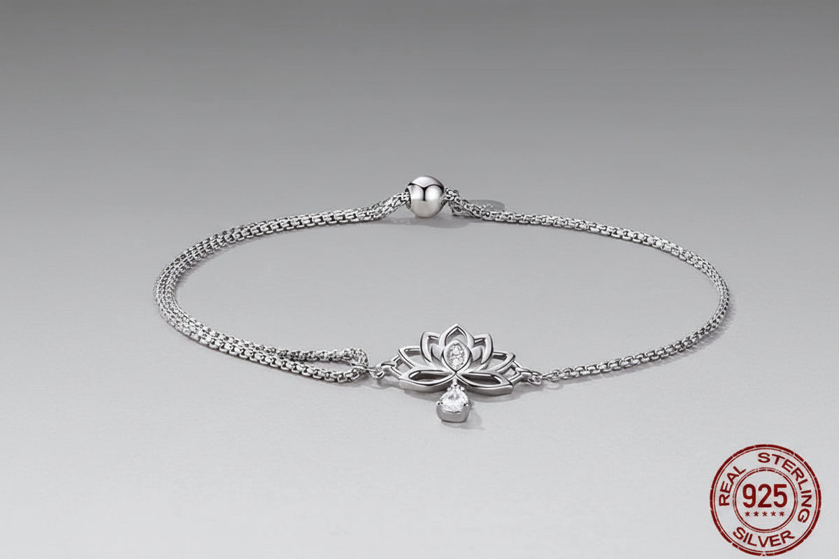 Bracelet ajustable Fleur de Lotus en Argent Sterling