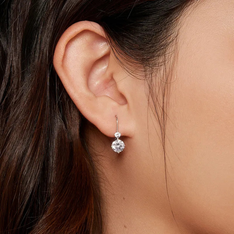 Sterling Silver 1CT Round-Cut Moissanite Hoop Earrings
