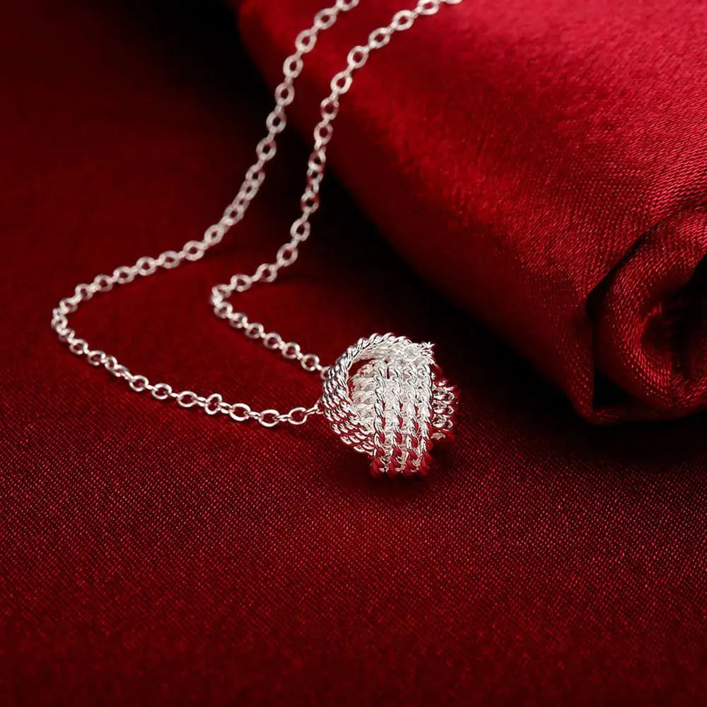 Sterling Silver Ball Necklace & Stud Earring Set
