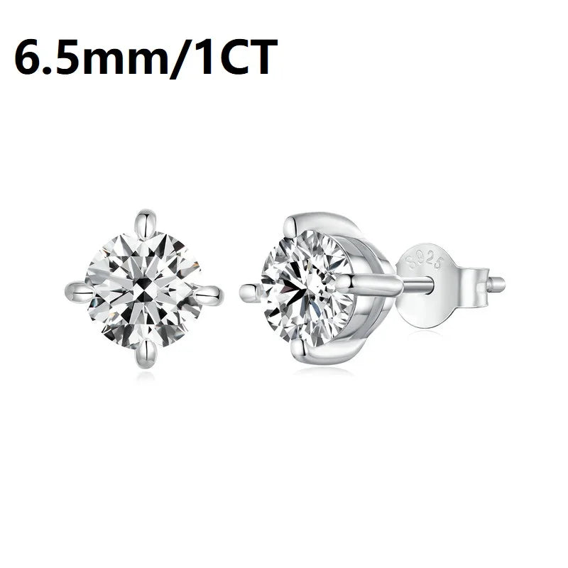 Sterling Silver Solitaire Moissanite Stud Earrings