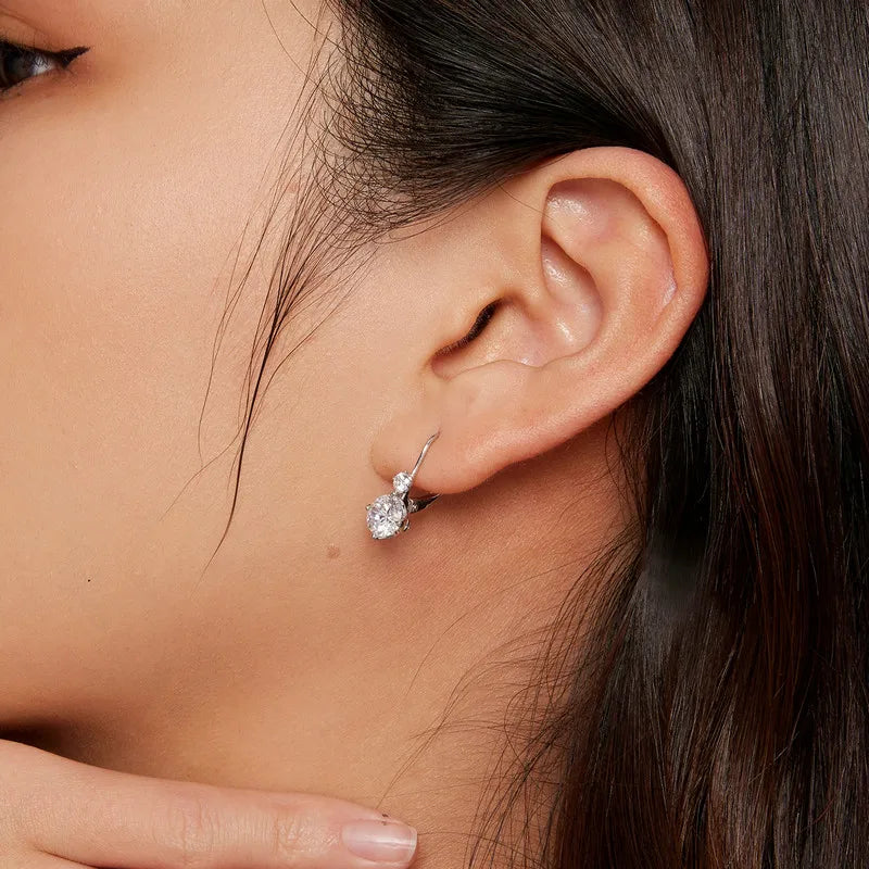 Sterling Silver 1CT Round-Cut Moissanite Hoop Earrings