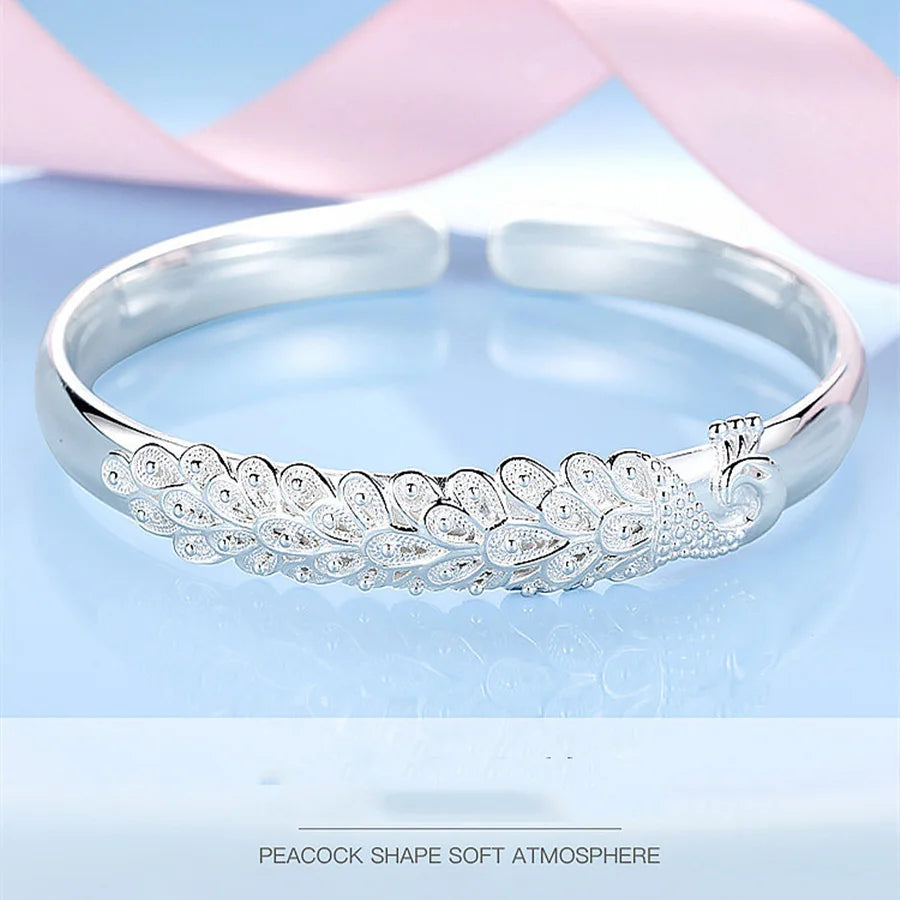 Sterling Silver Peacock Bangle Bracelet