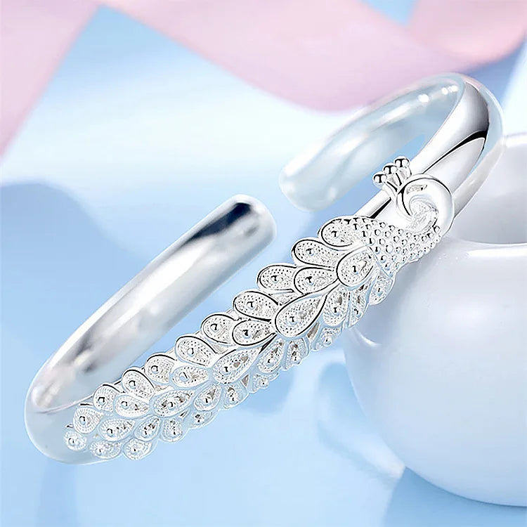Sterling Silver Peacock Bangle Bracelet