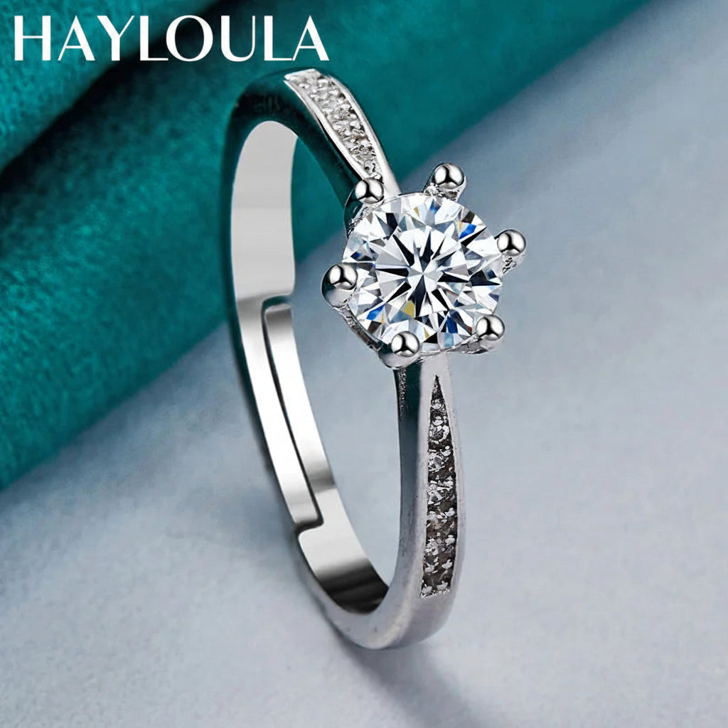 Sterling Silver Six-Claw Zircon Ring