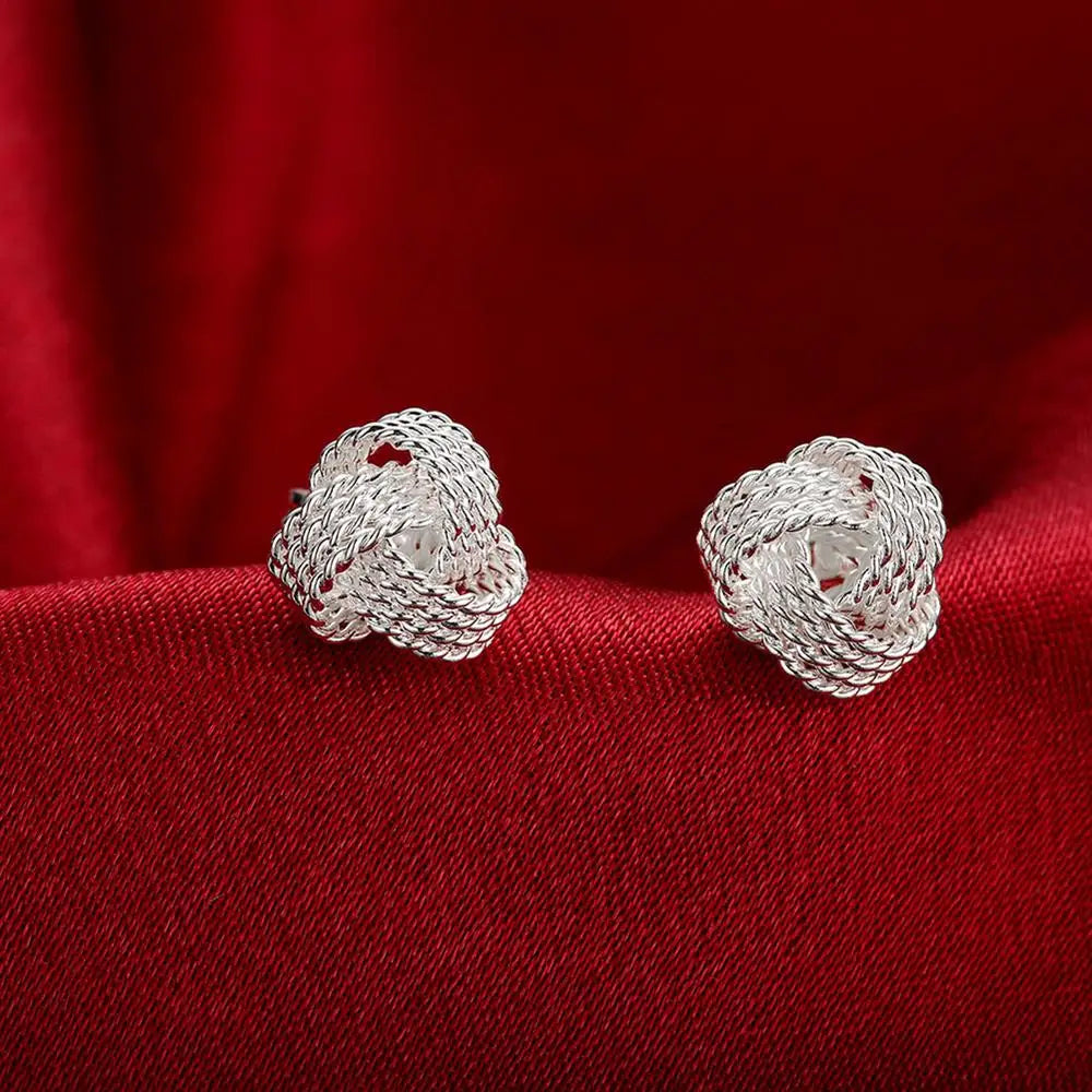 Sterling Silver Ball Necklace & Stud Earring Set