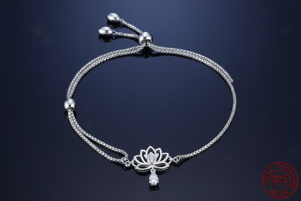 Bracelet ajustable Fleur de Lotus en Argent Sterling