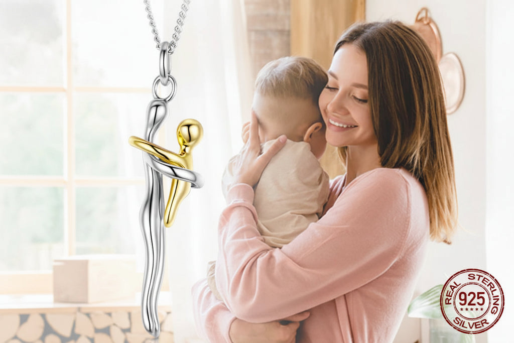 Collier Mère et Enfant en Argent Sterling Bicolore