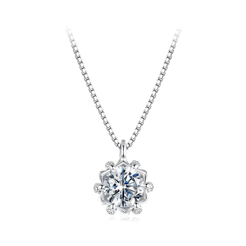 Collier pendentif moissanite en forme de bouton de fleur en argent sterling
