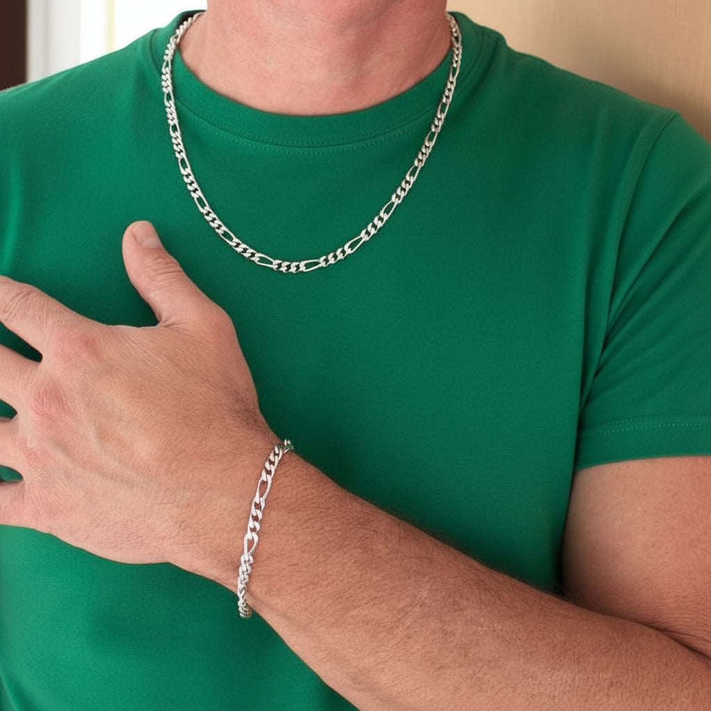 Ensemble chaîne Figaro en argent sterling
